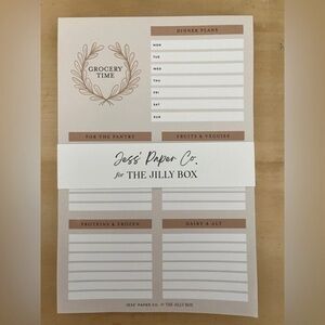 Jess’ Paper Co for Jilly Box grocery list. Grocery Time Notepad. Jillian Harris